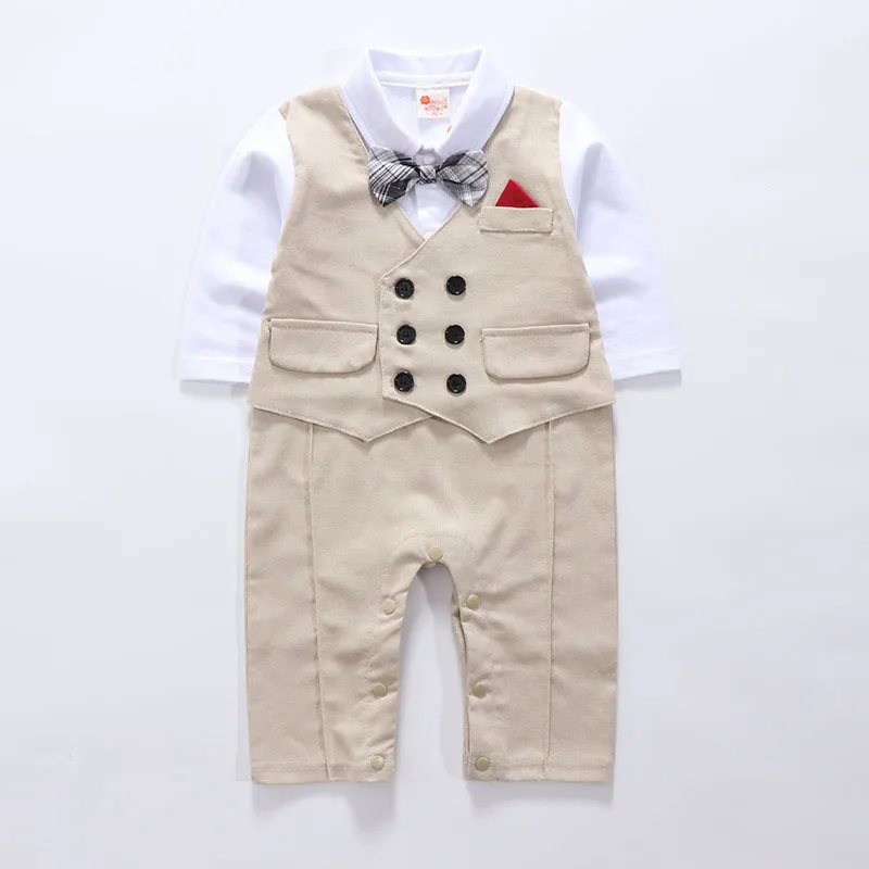 Yq23 Fall Winter Newborn Baby Boys School Uniform Romper Casual Clothes