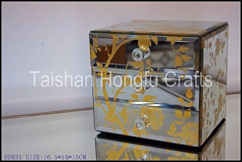 3 Drawer Mirror Glass Jewellery Box With Printing Buy Jewellery