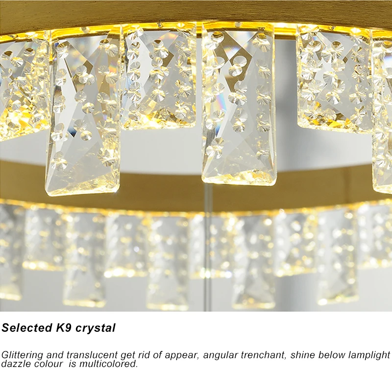 Modern Hotel Loby Lamp Circle Lampadario Lustres Lighting Rings LED Pendant Lights Gold Crystal Hanging Lamp
