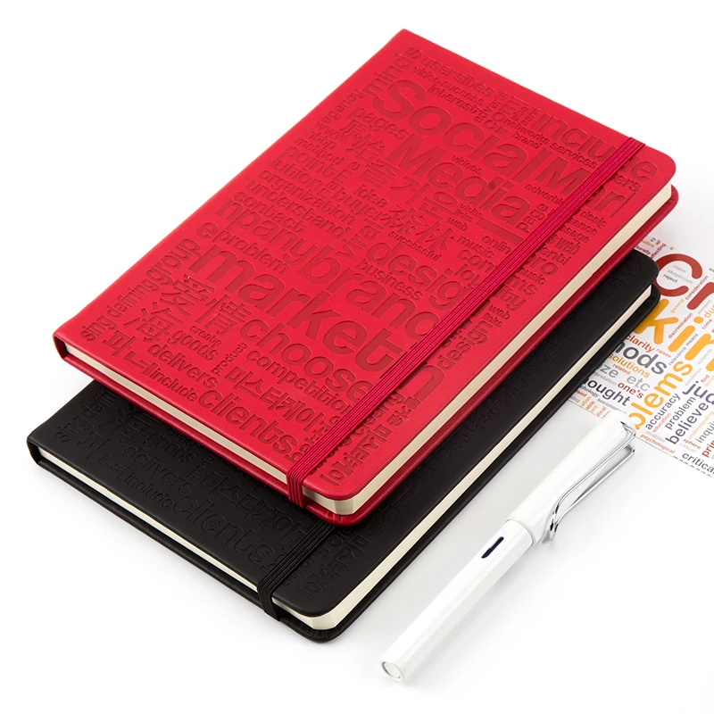 
Custom High Quality Leather Hard Cover Notebook With Elastic Band a5 pu organizer planner Embossing logo 