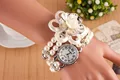 2016 RU Fashion Exaggerated Flower Pearl Strand Bracelet Women Wrist Band Watch Wedding Party Dress Hand