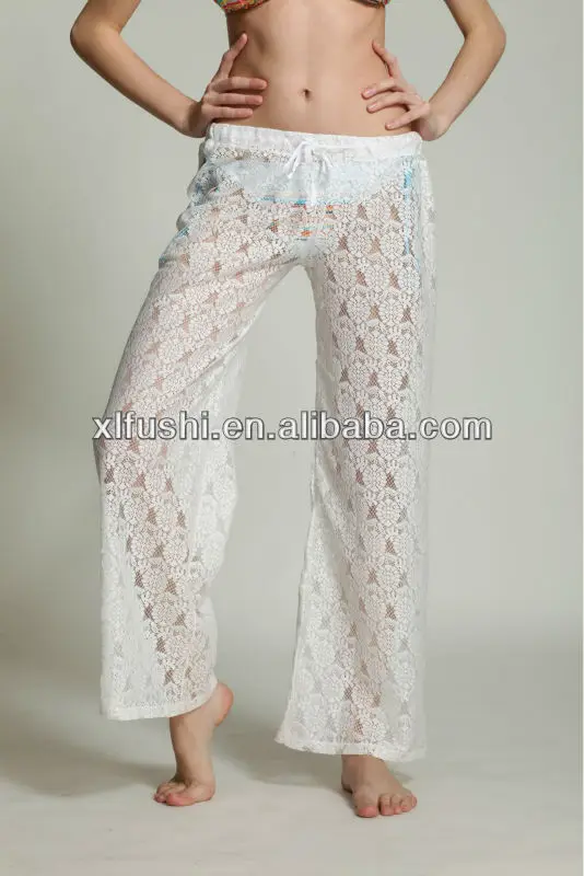 white crochet pants