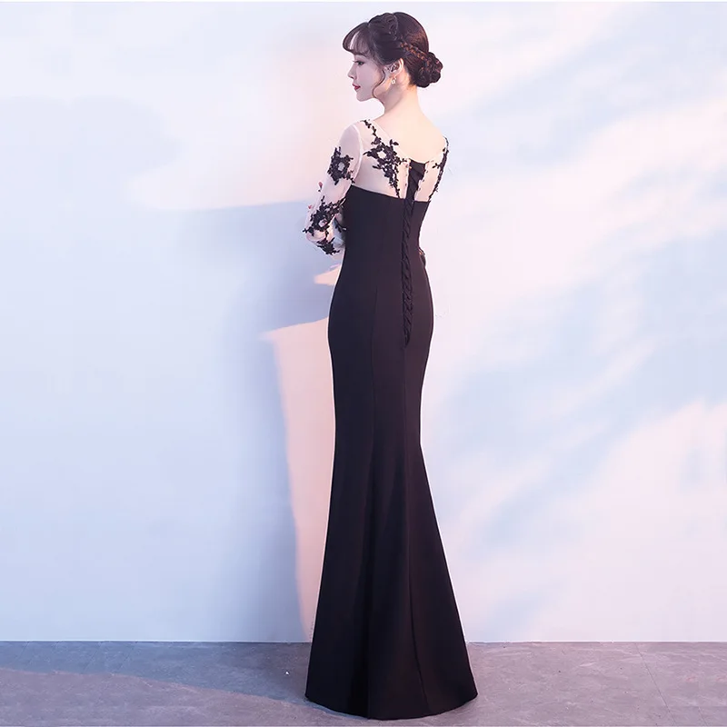 Traditional Chinese Style O-neck Long Sleeve Mermaid Evening Dress Slim ...