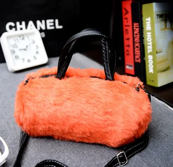 High Quality Luxury Dye Faux Fur Handbag Winter Wine Artificial High Quality Luxury Dye Faux Fur Handbag Winter Wine Artificial Bag