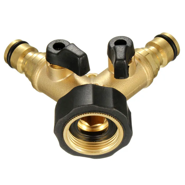 Brass 2 way Y garden hose connector with valve