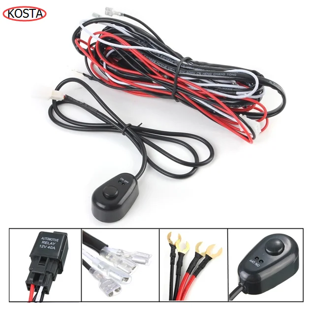 12v 40a led work fog light lamp bar wiring harness kit on off switch