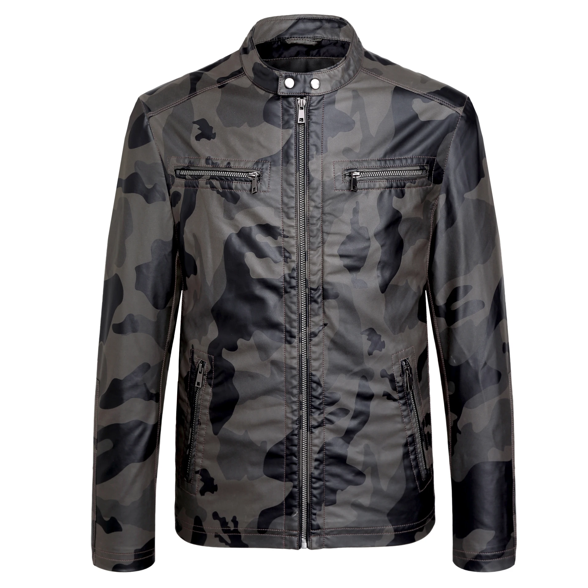 Stylish Wholesale Windbreaker Camouflage Color Motorcycle Pu Leather