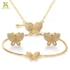 New fashion jewelry ,gold plated earring bracelet and pendant necklace jewelry sets with butterfly design for girls