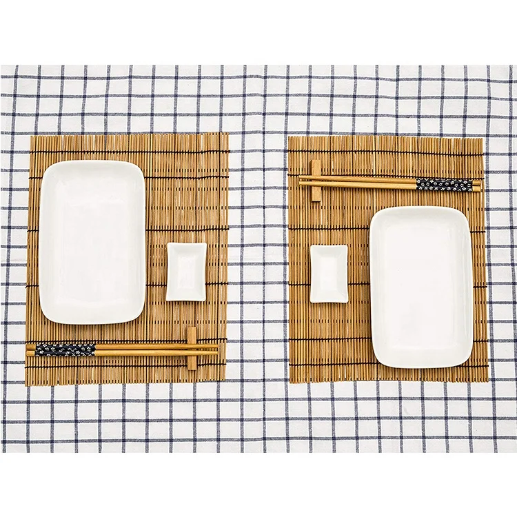 Sushi Gift Set Plates,Dip Bowls,Bamboo Rolling Mats,Chopsticks Rests