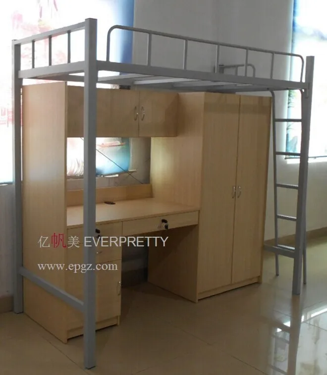Steel Single Loft Bed With Computer Desk Locker Bookshelf