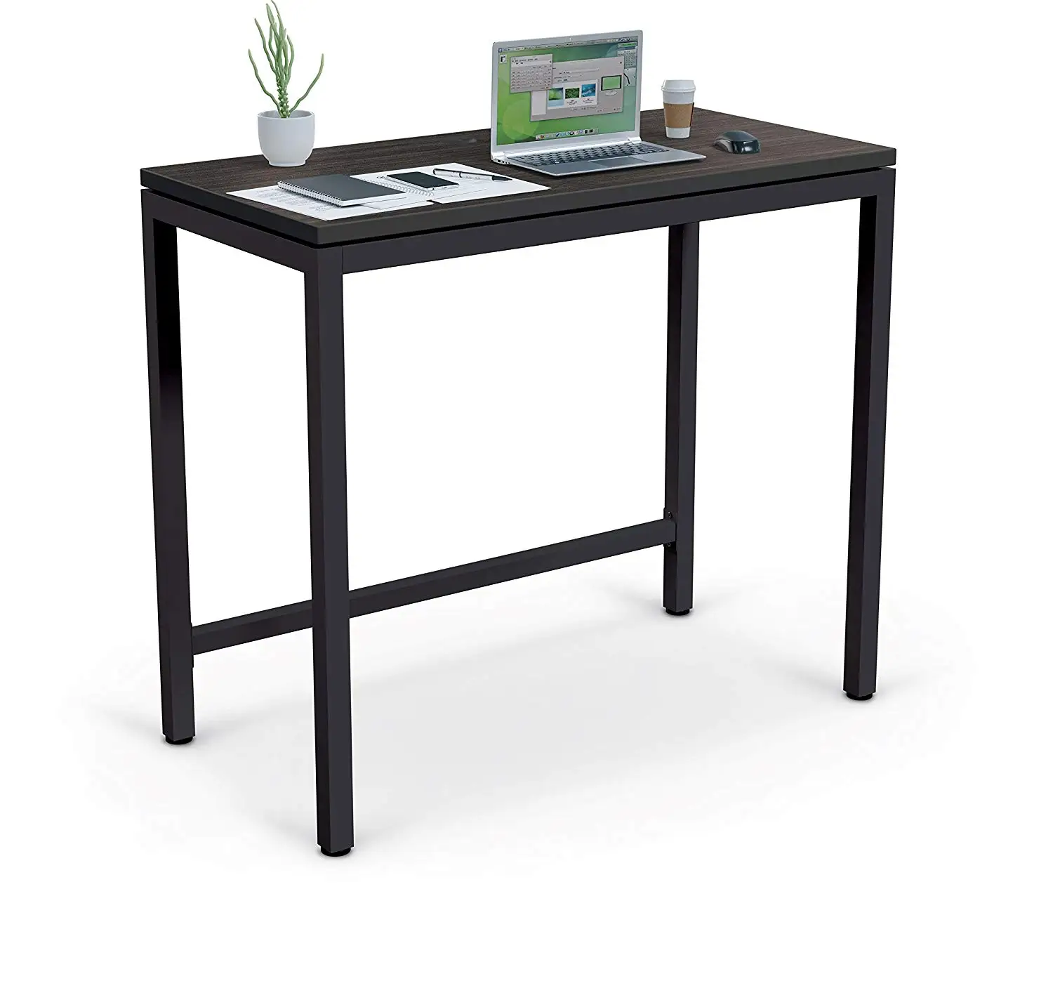 MooreCo Essentials Stand Up Table Desk, Asian Night Top/Black Edgeband + Black Frame (84314)