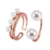 Two-piece set of pearl micro set with zircon double ring with Korean ring for lady