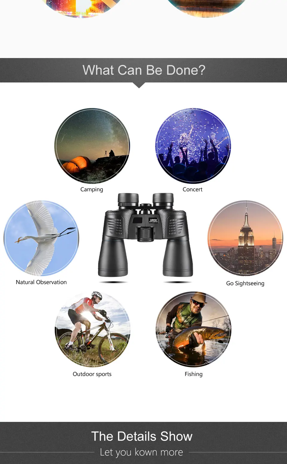 High quality high magnification wide range binoculars 10x50