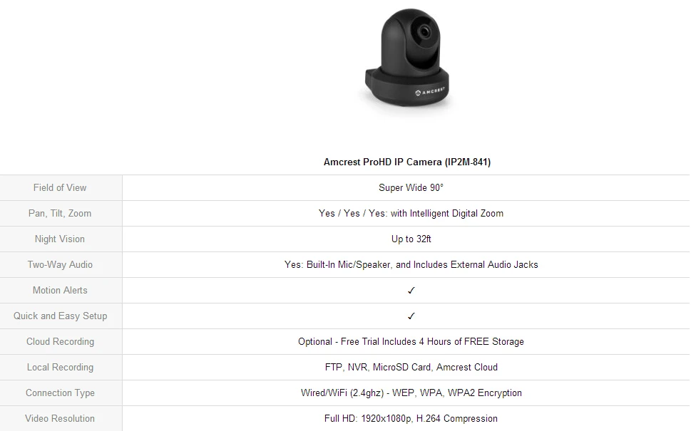 Amcrest Prohd 1080p Wifi Wireless Ip Security Camera - 1080p (1920tvl),Ip2m-841 - Buy Amcrest Ip Camera,1080p Camera,Pt Camera Product on Alibaba com