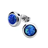 Women Surgical Steel bezel setting Blue Synthetic Fire Opal Earring Stud