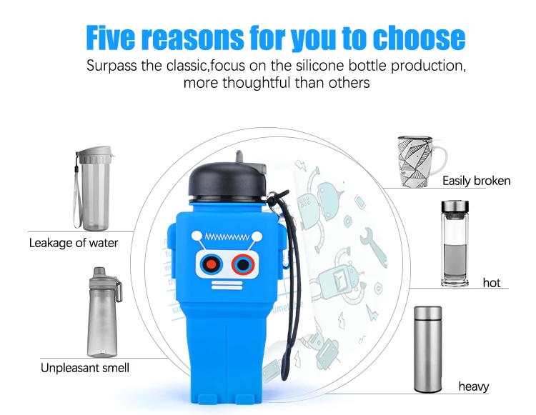 Silicone Cartoon School Children Water Jar Colorful Robot Water Bottle ...