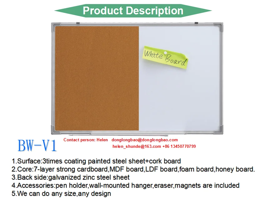 Half Magnetic Whiteboard Half Cork Board With Aluminum Frame Pin Notice ...