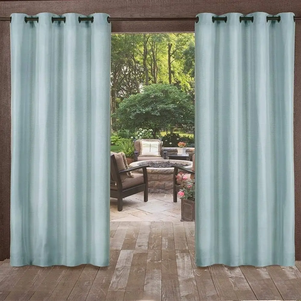 UK4 2 Piece 96 Inch Pool Blue Indoor Outdoor Two Tone Textured Gazebo Curtain, Blue Window Treatment Panel Pair, Patio Porch Cabana Dock Grommet Top Pergola Drapes, Casual Contemporary Polyester