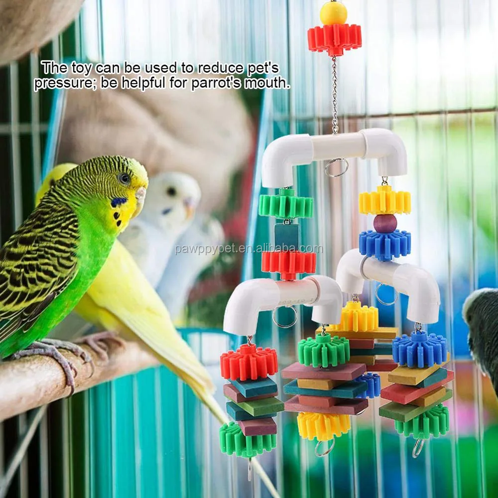 Parrot Chew Toy Colorful Wooden Blocks Hanging Toy Pet Bird Biting