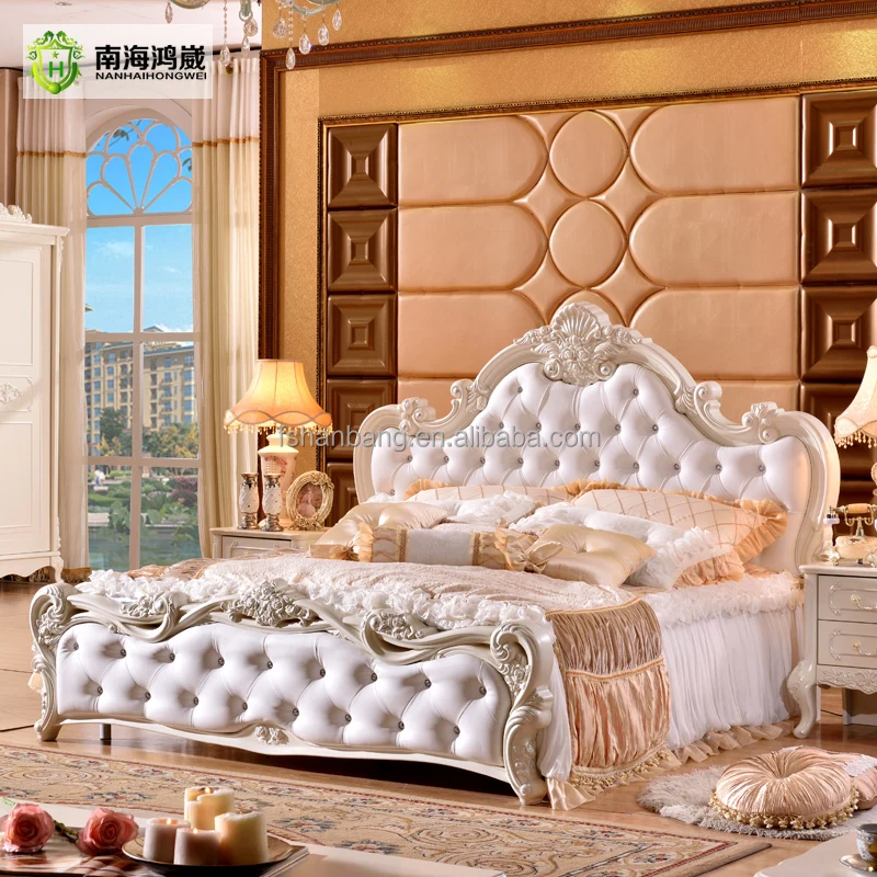 Modern Luxury Royal French Baroque Rococo Style King Queen Size Cream White Buttoned Diamond Leather Headboard Diamond Queen Bed View Diamond Queen