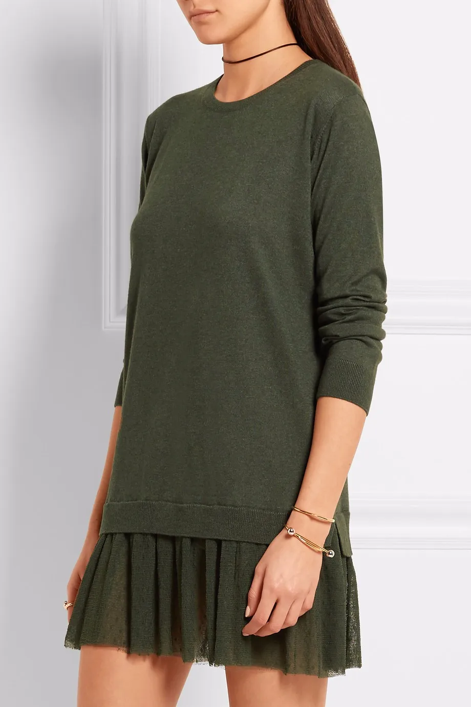 source cashmere mini long sleeves green sweater dress for ladies
