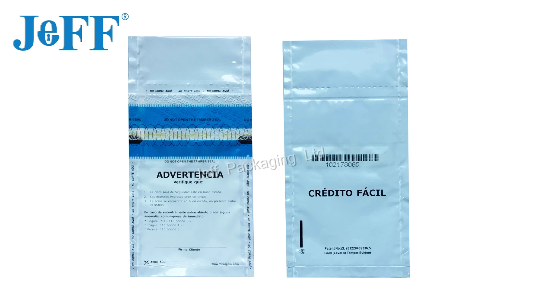 Customized design gold security level 4 tamper evident deposit bag with tamper seal