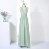 2019 Wholesale long wedding party dress sage green chiffon bridesmaid dress with side split