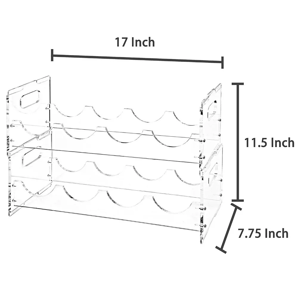 Custom High Quality 8 Bottle Wine Rack Clear Acrylic Freestanding Stackable Wine Bottle Holder