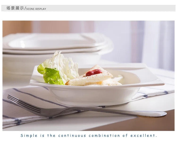 Restaurant Microwave Safe Porcelain Square Dinner Plate Pasta Plate