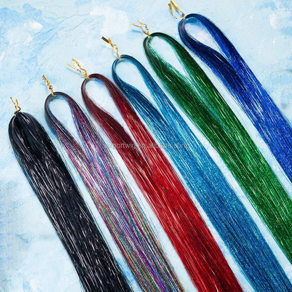 48inch 120cm Bling Rainbow Silk Hair Tinsel Extension Glitz Colorful