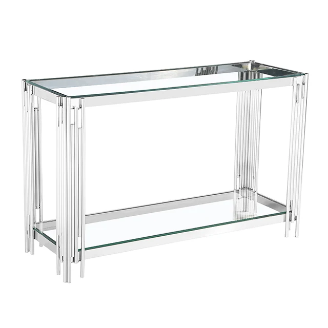 China Skinny Homemade Zen Buddha Glass Top Stainless Steel Coffee Table Guangzhou