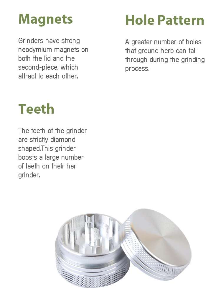 Customized 2 Layer CNC Aluminium Teeth Tobacco Weed Herb Grinder 