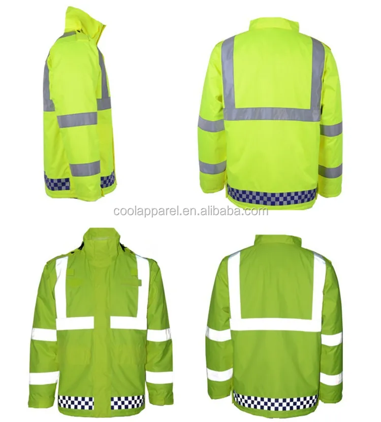 Long Hood Polyester Reflective Police Rain Jacket&police Yellow Traffic