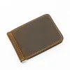 Drop Shipping Handmade Crazy Horse Leather Vintage Money Clip Bifold Wallet