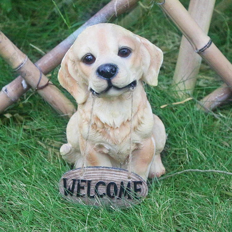 Yellow Holding Welcome Sign Resin Dog Statues - Buy Resin Dog Statues ...