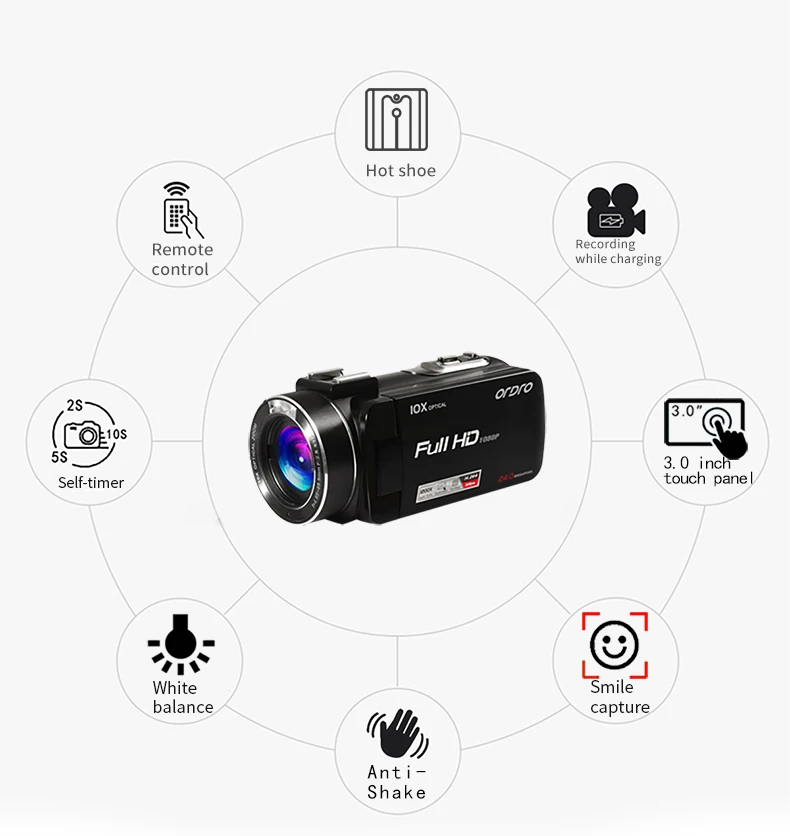 ORDRO Z82HD 120x digital zoom Handycam 10X optical zoom professional wifi for vlogging pocket video camera