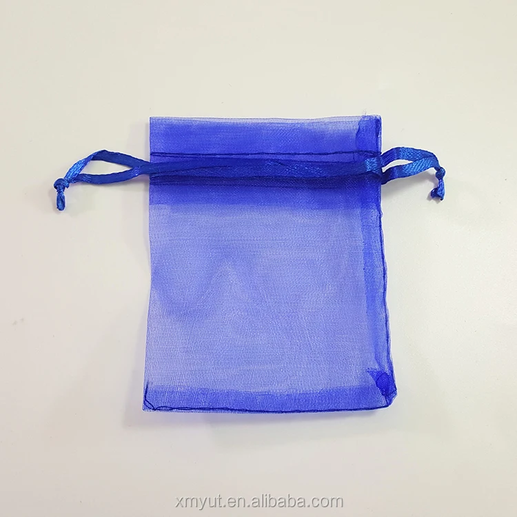 Cheap 7*9cm Royal Blue Organza Gift Drawstring Bag Jewelry Pouch with logo