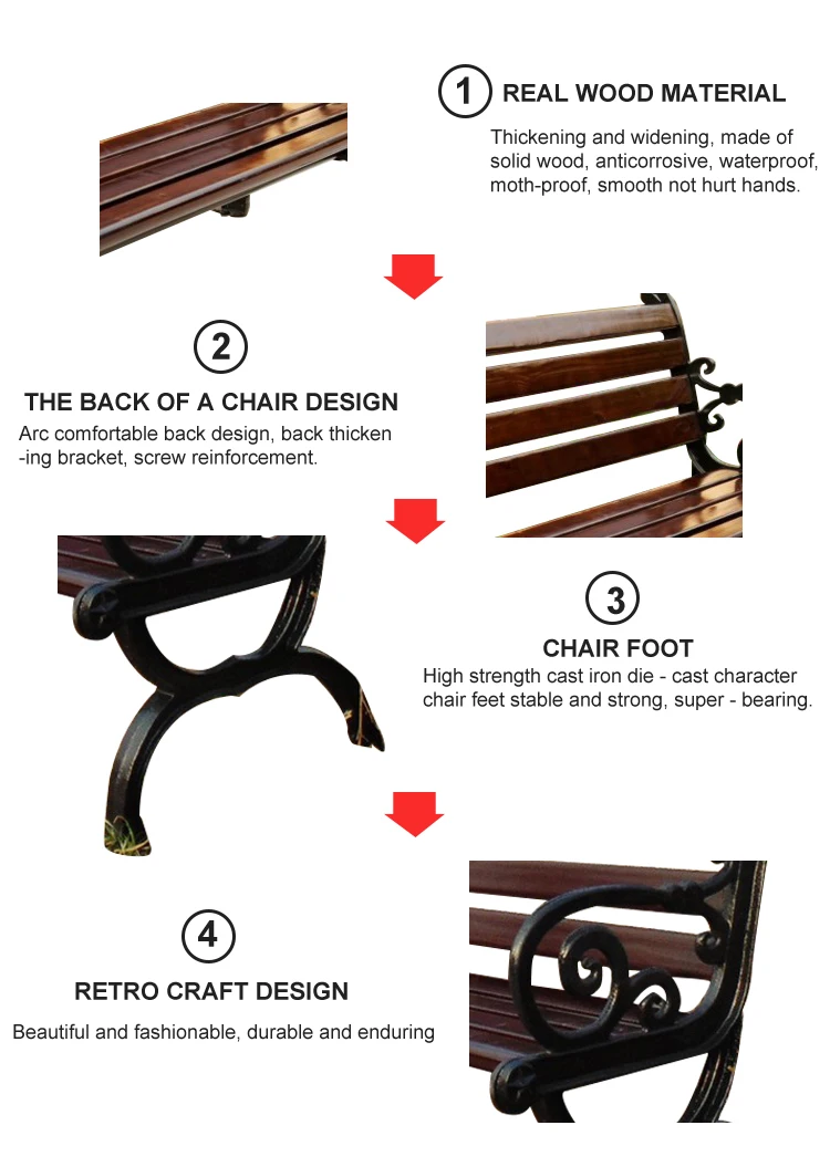 Hot sale wood park garden benchcast iron skeleton