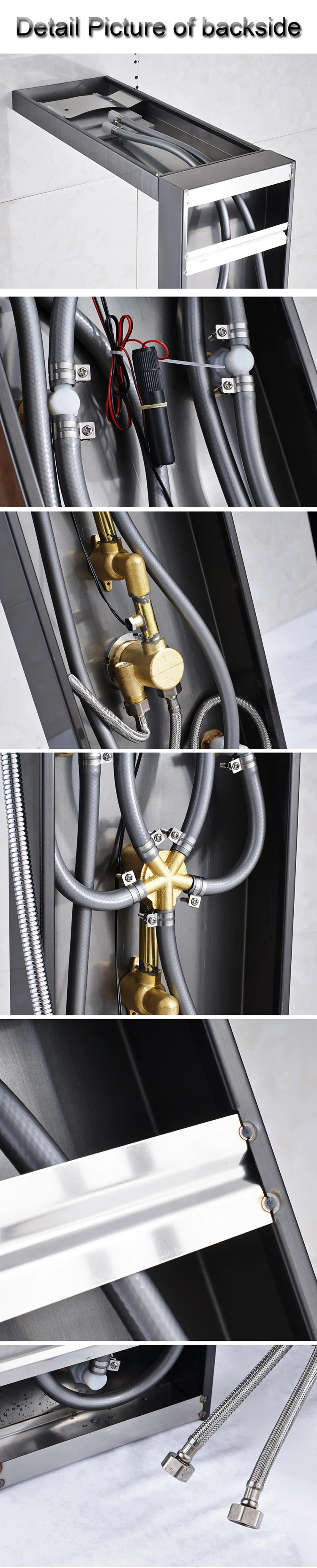 Stainless Steel Black Thermostatic Shower Column Waterfall Shower Panel