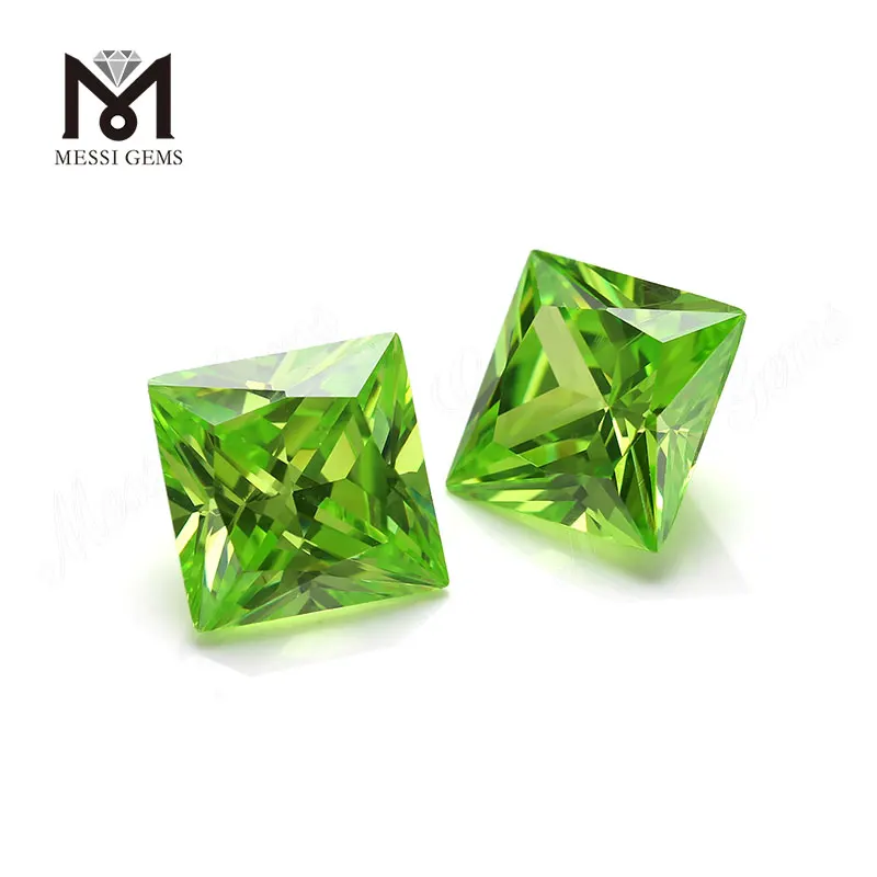 Color cubic zirconia apple green square shape CZ stones with cheap price