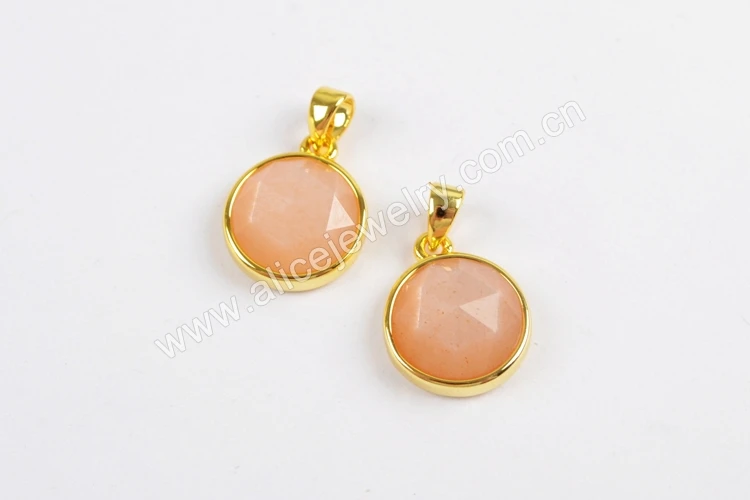 Wx984 Round Moonstone Connector With Gold Bezel Charms For Jewelry