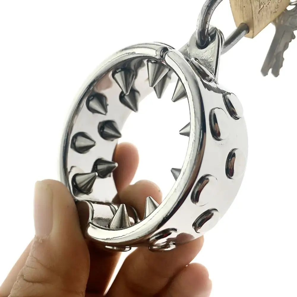 Stainless Steel Male Bondage Sex Toys Chastity Spiked Cage Ball Ring 