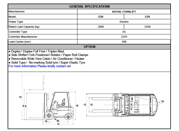 Royal Fork Lift Forklift 2.5ton Electric Forklift Truck Germany Hawker