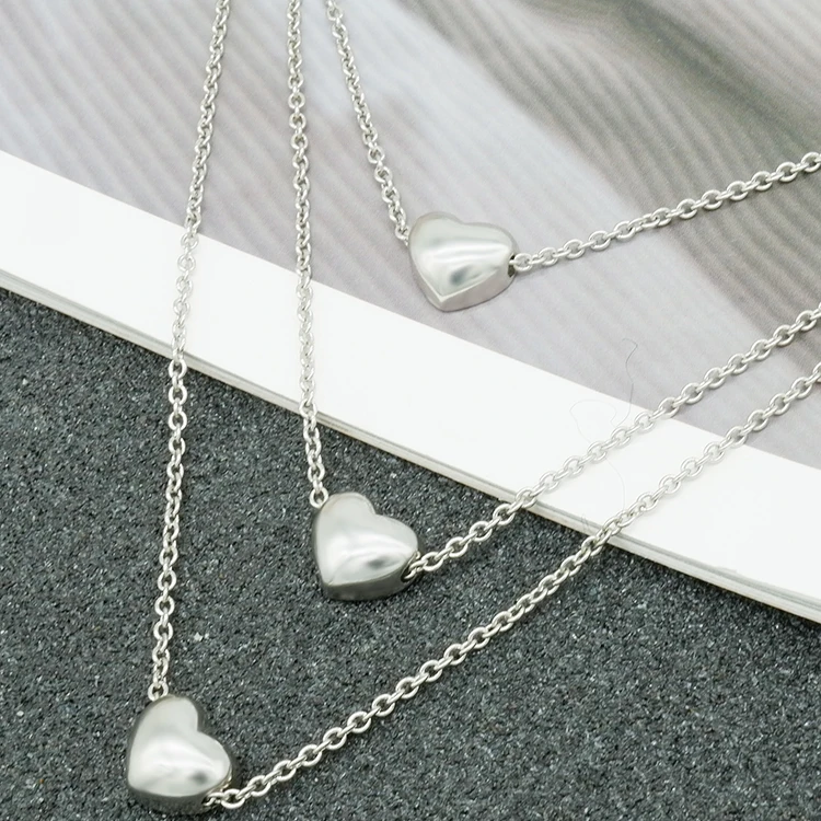 Fashion Jewelry Simple Puffy Three Layered Stainless Steel Heart