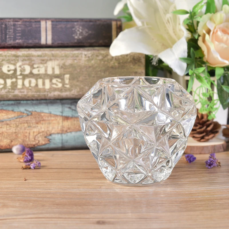 Engraved diamond clear glass candle jars home decoration wholesales