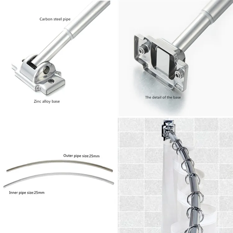 Adjustable Flexible Metal Bendable Shower Curtain Rod Curved Shower