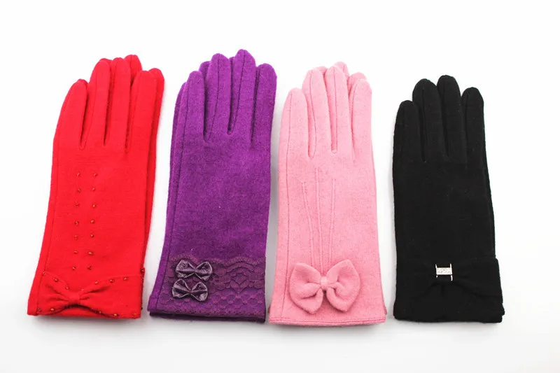 Purple girls sweet woolen gloves fashion lace bow wool gloves for iphone