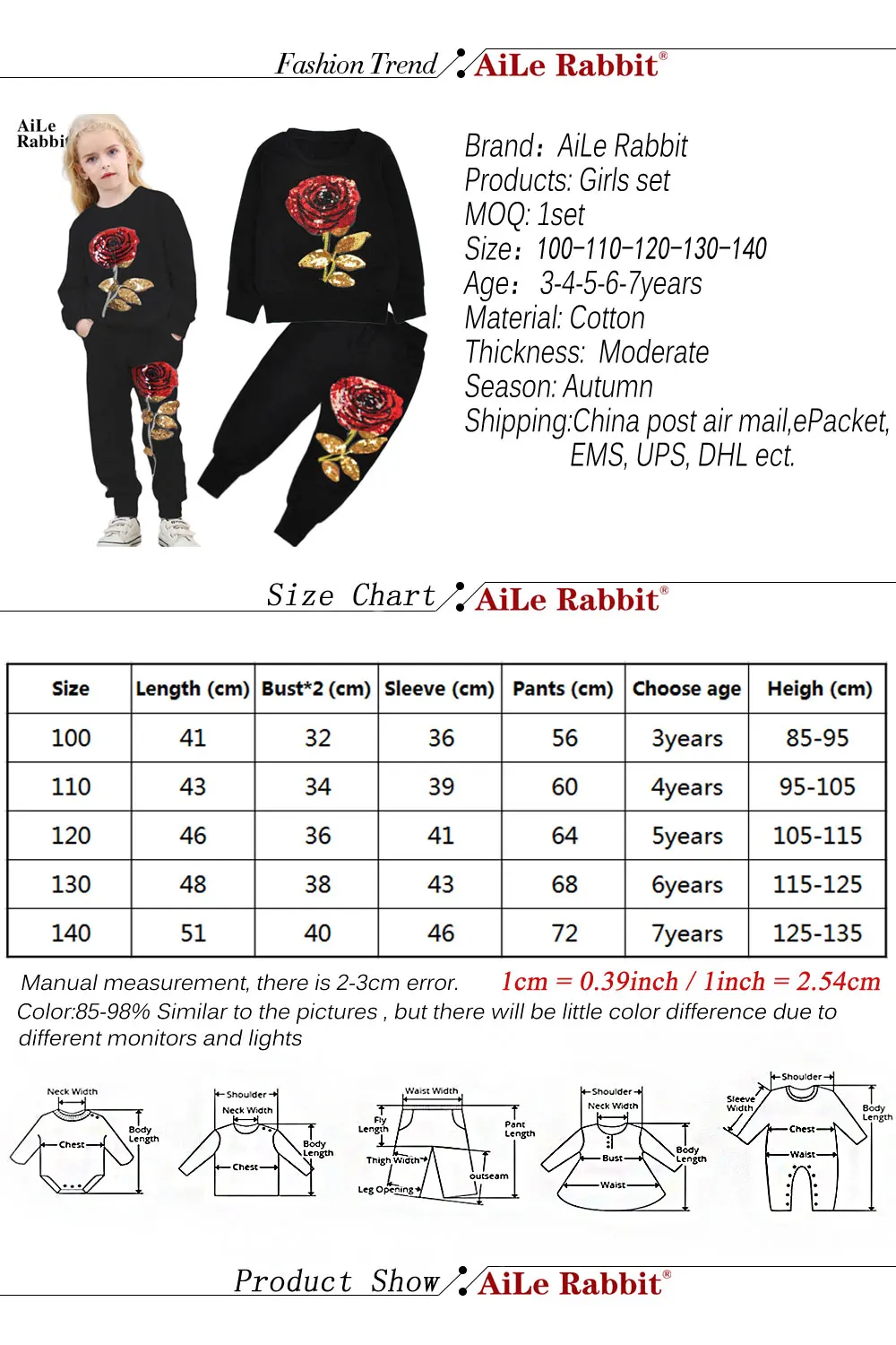 Aile Rabbit 2019 Spring Autumn new parent-child mother clothes girls set sequins rose sweater sweat pants girl set