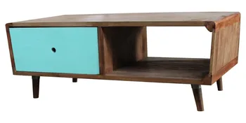 Recycled Wood Retro Vintage Coffee Table Mint Yellow Natural Recycled Wood Retro Vintage Coffee Table Mint Yellow Natural