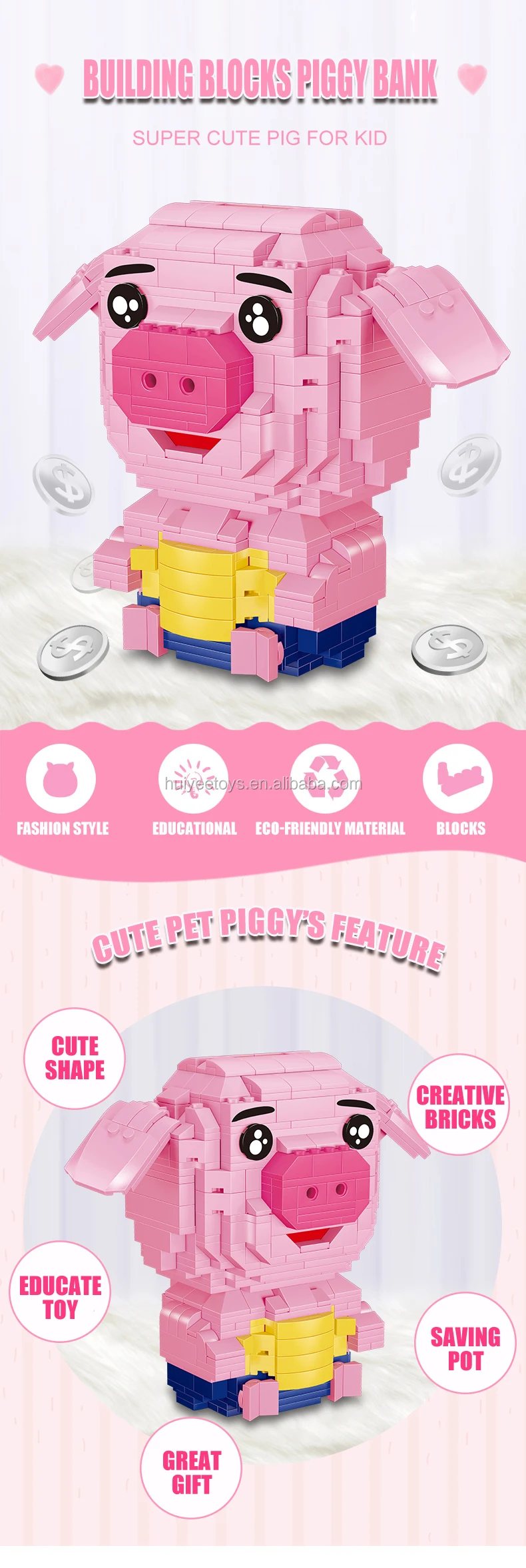 diy tik tok amazon bestseller abs plastic pink pig shaped building blocks piggy bank for kid coin saving box toy safe money box buy piggy bank pig